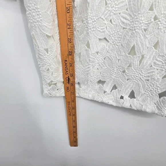 J. Jill Lace Overlay Blouse Top Women's LG White Cotton Modal Coquette Cottage - Picture 9 of 12